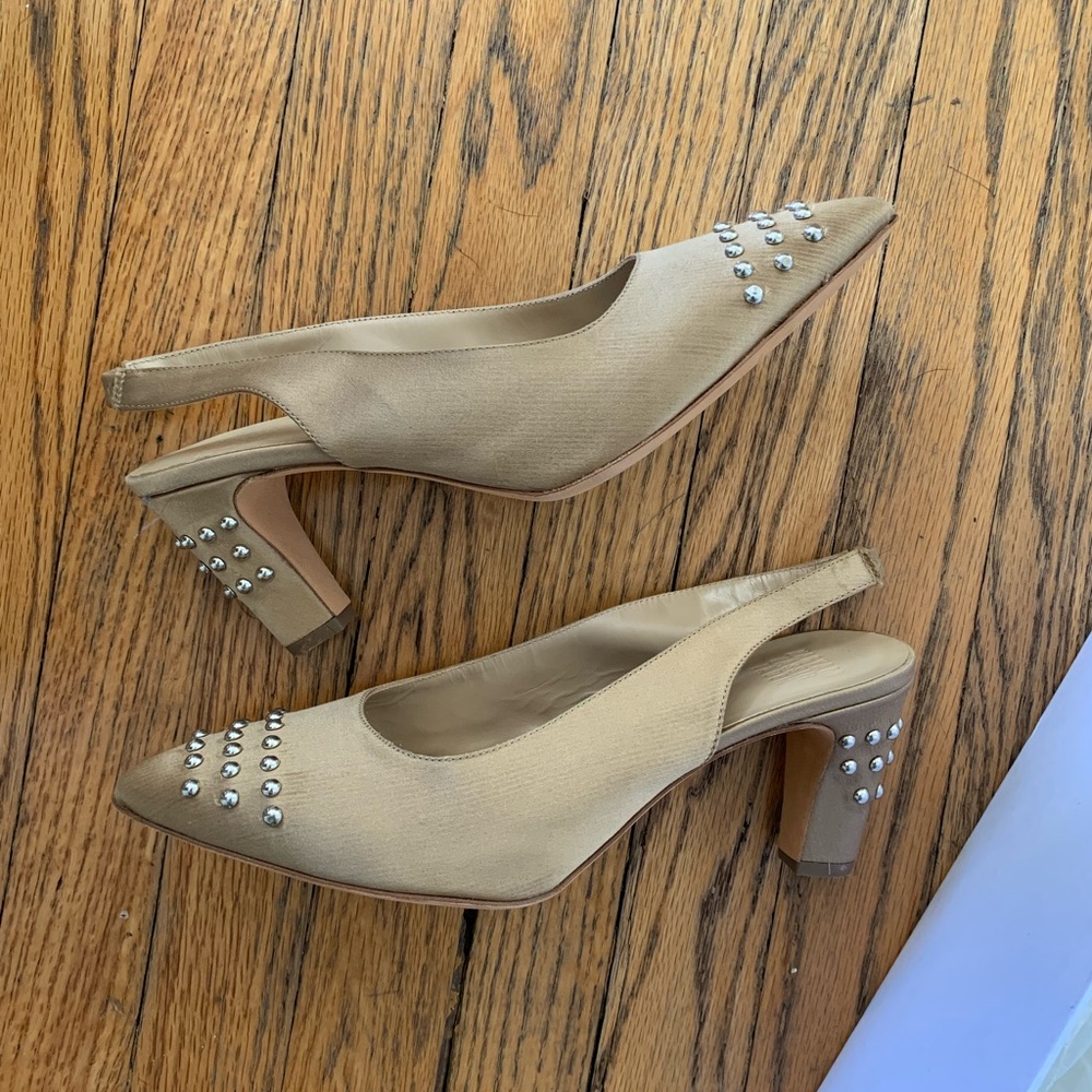 Maryam Nassir Zadeh Tan Satin Slingback Heels size 7.5